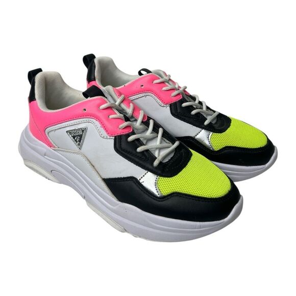 Guess Sneakers Pink‎ White Black Sz 9 - Picture 1 of 5